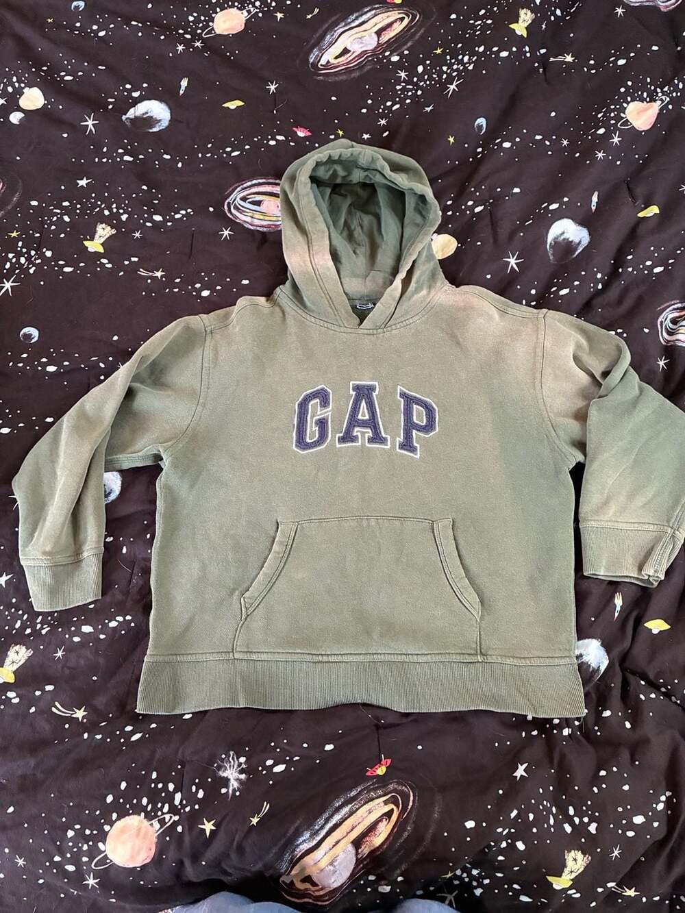 Gap Olive Green Front Logo Fleece Pullover Hoodie